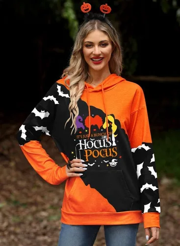 Vista 2 de For G and PL Sudadera con capucha de manga larga con bolsillo para mujer de Halloween