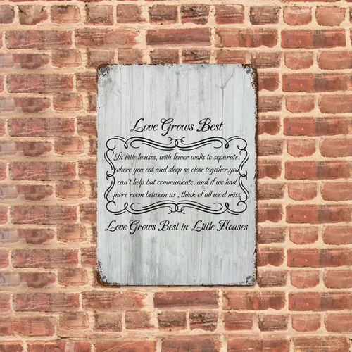 Vista 2 de LUIJORGY Letrero de metal rústico con letras familiares, decoración de pared, diseño de amor crece mejor en casas pequeñas, placa retro positiva