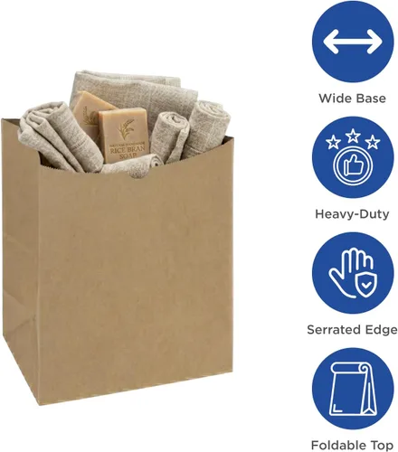Vista 3 de Karat 1/8 Barrel Brown Kraft Paper Grocery Bags, 10.1x6.8x14.4 in, 500ct