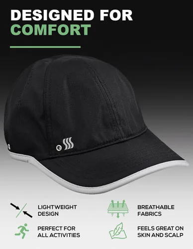 Vista 3 de SAAKA Gorro deportivo ligero para hombres. Secado rápido, se mantiene fresco. Lo mejor para correr, tenis, golf y entrenamiento.