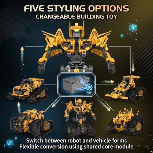 Vista 7 de Kit de construcción de robot para niños de 8 a 12 años, juguetes de construcción STEM 5 en 1 con control remoto y aplicación, más de 373 piezas