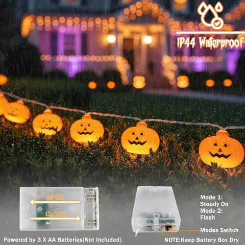 Vista 8 de Runleo Guirnalda de luces de calabaza para decoración de Halloween