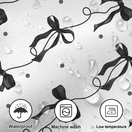 Vista 3 de Cortina de ducha con lazo negro, bonita cortina de ducha coqueta estética para adolescentes y niñas, decoración de tela impermeable con 12 ganchos