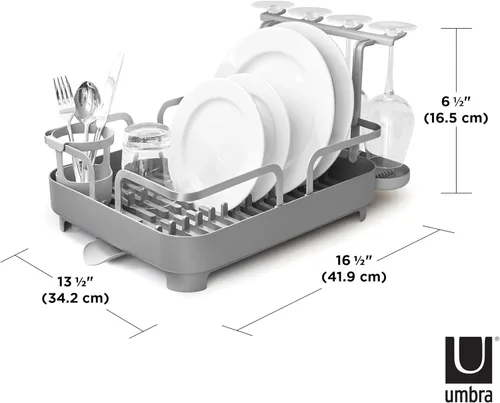 Vista 2 de Umbra Escurridor de platos con funda de plástico moldeado con boquilla de drenaje, carbón