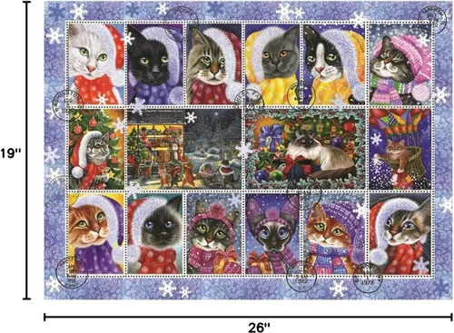 Vista 4 de Anatolian Puzzle - Colección de sellos de gato de Navidad, rompecabezas de 1000 piezas, #1103