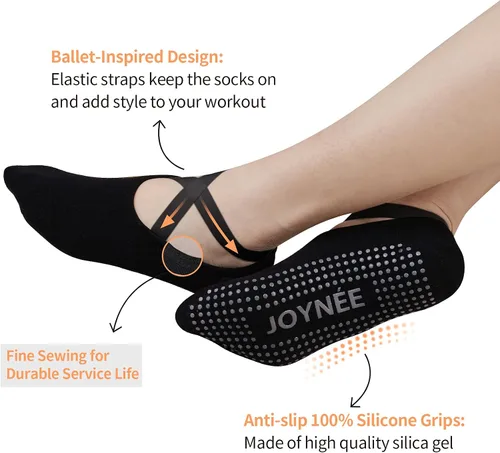 Vista 2 de JOYNÉE Calcetines de yoga antideslizantes para mujer con agarres, ideales para pilates, barras, bailes, hospitales, fitness, 3 pares