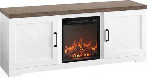 Vista 8 de BELLEZE Moderno soporte de TV de 58" estilo granja con calefactor eléctrico de chimenea de 18" y centro de entretenimiento multimedia para TV
