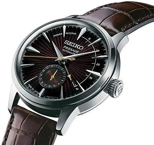 Vista 5 de SEIKO PRESAGE Power ReserveBlack Cat Martini Reloj de cuero con esfera marrón SSA393J1 Azul