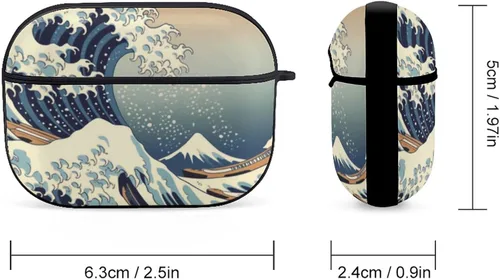 Vista 2 de Great Wave Mount Fuji - Funda compatible con AirPod Pro 2019 con llavero protector a prueba de golpes Estilo negro.