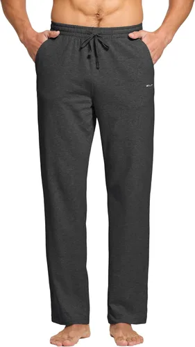 Vista 3 de Willit - Pantalones de ejercicio de algodón para hombre, con parte inferior abierta, ajuste holgado, atléticos, con bolsillos, para casa, yoga