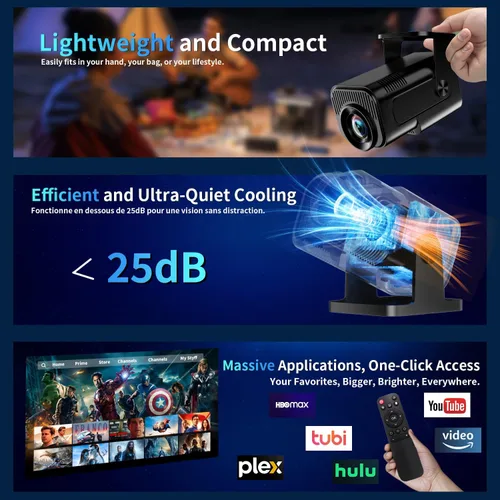 Vista 5 de [Proyector 2026 actualizado] Mini proyector compatible con 4K 1080P Keystone automático 270° giratorio con WiFi 6 y Bluetooth 5.2 proyector portátil