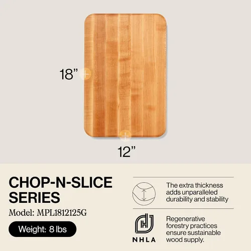 Vista 2 de John Boos Chop-N-Slice Series Tabla de cortar rectangular de madera de arce de 18"x12" - 1.25" de grosor, bloque de carnicero reversible de 8 libras