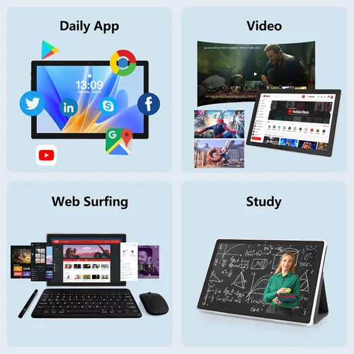Vista 6 de Tableta, tableta Android con 12 GB de RAM 64 GB de ROM, tabletas con procesador Octa-Core con teclado, mouse, pantalla táctil de 10.1 pulgadas 1280