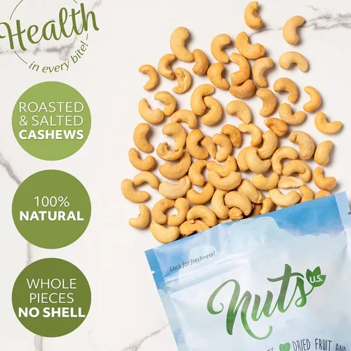 Vista 4 de NUTS U.S. - Anacardos, asados, salados, sin cáscara, natural (2 libras)