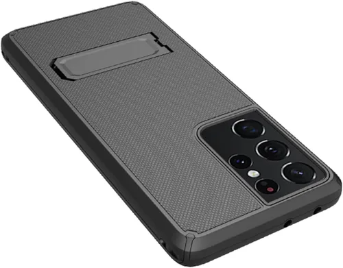 Vista 5 de Funda compatible con el teléfono Samsung Galaxy S21 Ultra 5G (tamaño de pantalla 6.8 pulgadas solamente). Funda híbrida de doble capa con soporte