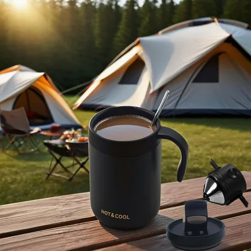Vista 9 de Cafetera portátil de 16 onzas con filtro plegable y agitador, taza de viaje aislada de acero inoxidable con tapa, no necesita filtro de papel, sin