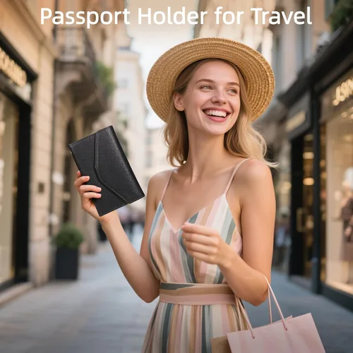 Vista 67 de Zoppen - Billetera de viaje con bloqueo RFID multiusos (Ver.4) Portatarjetas de pasaporte y vacunas, organizador de documentos de tres pliegues