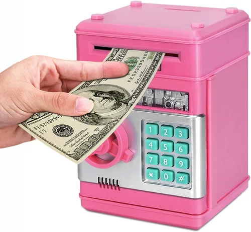Vista 10 de Alcancía de caricatura Caja de seguridad electrónica con contraseña tipo cajero automático Para monedas, enrolla los billetes de forma automática