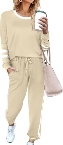 Vista 17 de Aloodor conjunto deportivo de 2 piezas para mujer, con sudadera con cuello redondo, sin botones