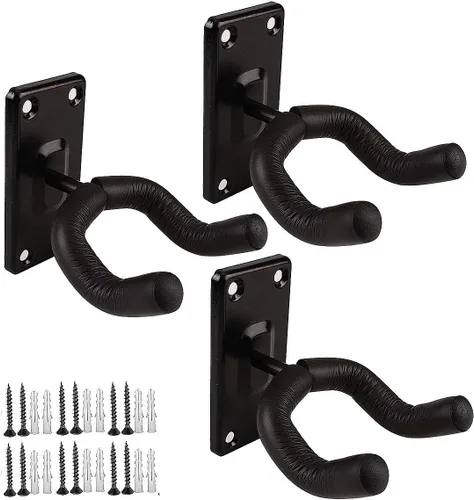 Vista 10 de Soporte de pared para guitarra, gancho de soporte de metal negro para guitarras