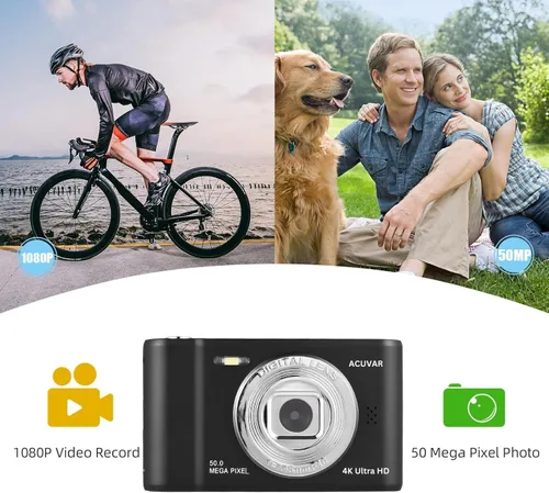 Vista 7 de Acuvar Cámara digital, cámara FHD 1080P para niños, cámara de 50 MP para apuntar y disparar con zoom de 16X antivibración, cámara pequeña portátil