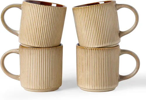 Vista 35 de famiware Juego de 4 tazas de café de 12 onzas, tazas de cerámica con asa Negro (Star-Black)