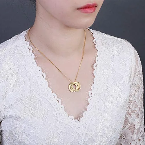 Vista 6 de Getname Necklace Collar de anillo ruso grabado personalizado personalizado con nombre de la familia, collar de plata esterlina 925, joyería