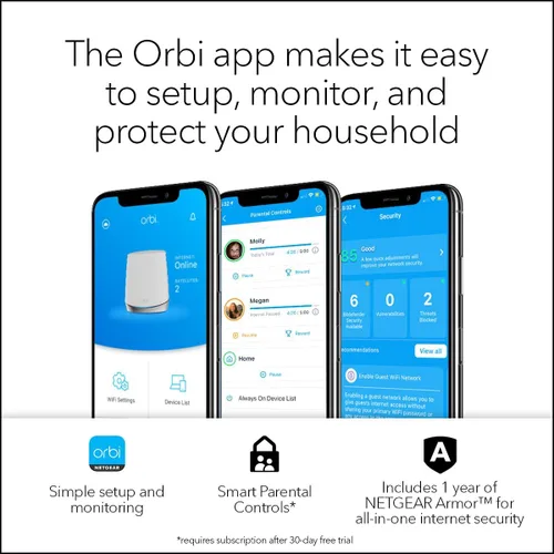 Vista 5 de NETGEAR Orbi Sistema WiFi 6 de malla de tres bandas para todo el hogar (RBK652S) - Router + 1 extensor de satélite - Características de seguridad