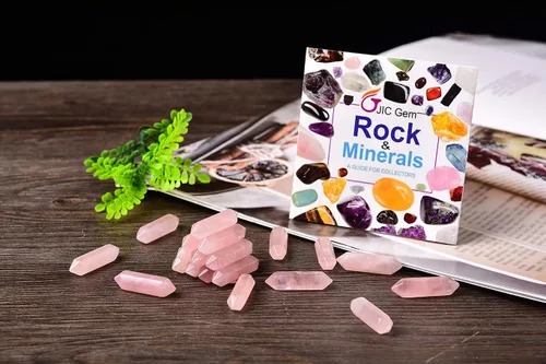 Vista 6 de JIC Gem 20 varitas de cristal de cuarzo rosa, 6 piedras facetadas de Reiki, cristales curativos de cuarzo rosa, puntos de cristales curativos a