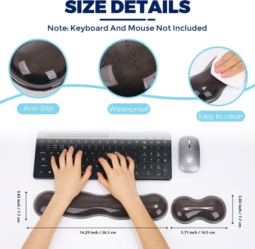 Vista 4 de Reposamuñecas de Gel para Teclado y Ratón, Reposamuñecas para Teclado, Soporte de Muñeca para Ratón, Alivio del Dolor, Toque Fresco, Antideslizante