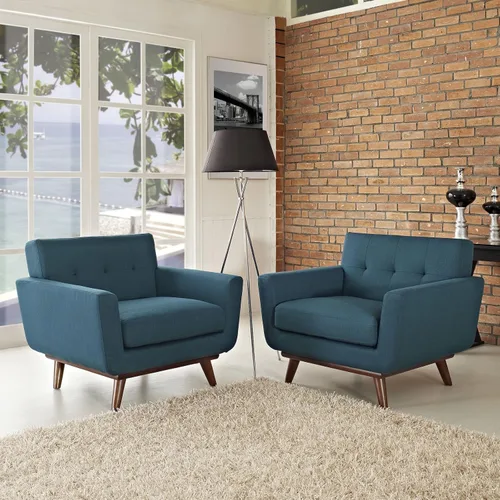 Vista 2 de Modway Engage - Sillón de una pieza tapizado con tela y sofá de dos piezas de estilo de mediados de siglo, Tela, Celeste