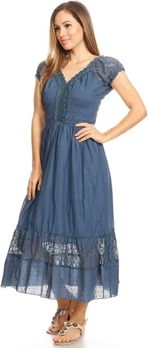 Vista 4 de Anna-Kaci Renaissance Campesant Maiden Boho Inspirado en Manga Casquillo Vestido de Encaje