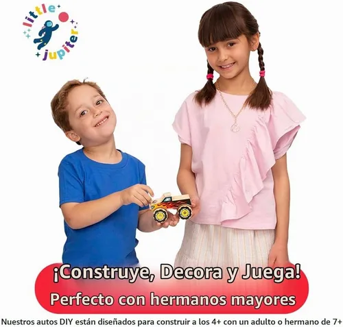 Vista 2 de Little Jupiter Kits de madera de bricolaje con calcomanías, kit de construcción para niños, juguetes troncos para edades de 4 a 7 años, manualidades