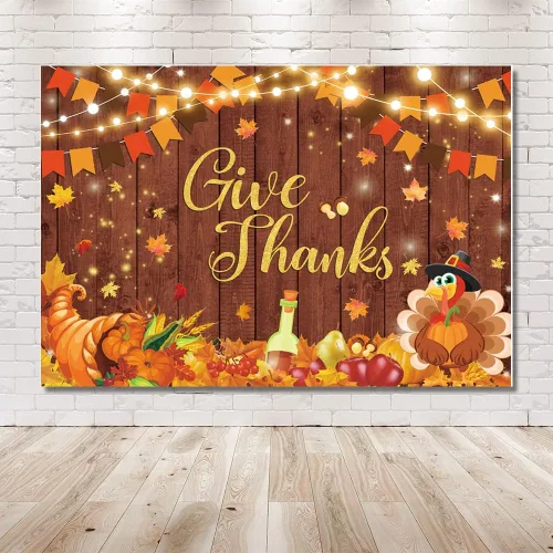 Vista 4 de MEHOFOND Fondo de Acción de Gracias de 7 x 5 pies, pancarta de Acción de Gracias, otoño, cosecha de calabaza, fondo de madera rústica, decoración