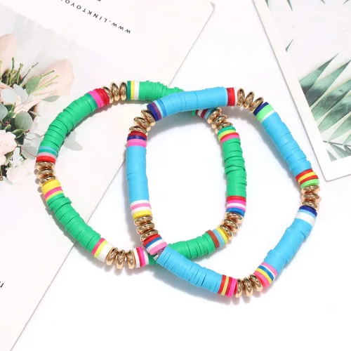 Vista 60 de Surfer Heishi - Pulseras apilables para mujer, apilables, de vinilo arcoíris, disco de arcilla, pulseras elásticas para la amistad, joyería bohemia