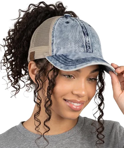 Vista 38 de Funky Junque - Sombrero de cola de caballo para mujer, gorra de béisbol con ajuste ajustable y cola de caballo alta cruzada para uso diario Paquete