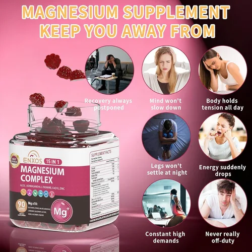 Vista 4 de Gomitas de complejo de magnesio 15 en 1 de glicinato para mujeres