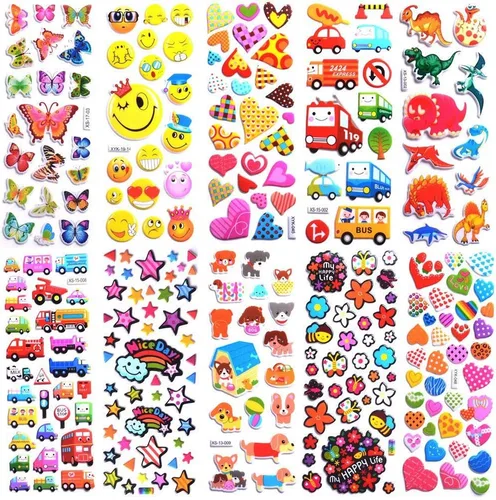 Vista 2 de Adhesivos para niños 1000+, adhesivos 3D hinchados para niños y bebés, paquete variado de 40 hojas diferentes para álbumes de recortes, regalos