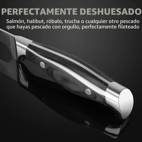 Vista 5 de TRUSCEND Cuchillo deshuesador con funda protectora, cuchillos de chef de acero inoxidable afilados para deshuesar, filetear, recortar piel Negro-7