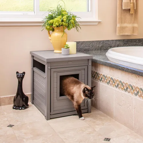Vista 3 de New Age Pet ECOFLEX Cubierta para Caja de Arena para Gatos y Mesa Auxiliar con Recinto para Caja de Arena y Garantía de 10 Años Oculta la Caja