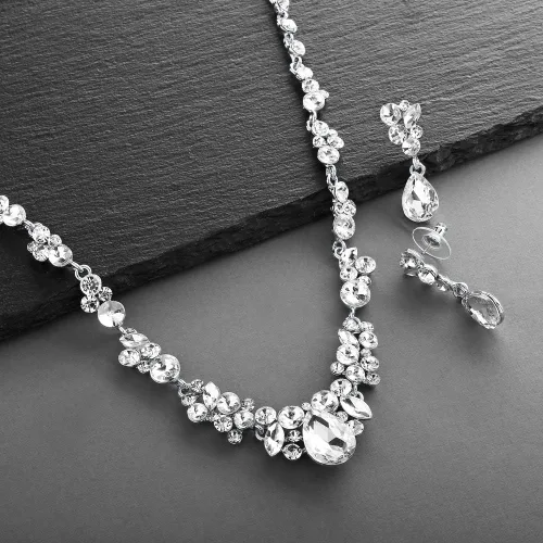 Vista 6 de Mariell Glamorous - Juego de collar y aretes de boda de cristal transparente bailes damas de honor o madre de novia Metal Metal Cristal cristal