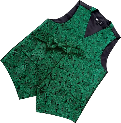 Vista 3 de Alizeal Conjunto de 2 piezas de corbatín y chaleco de traje clásico de cachemira para niños