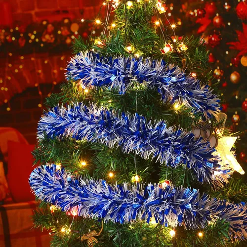 Vista 4 de Geosar - Guirnalda de oropel de Navidad de 26,2 pies, decoración de oropel metálico con brillo, guirnalda colgante para árbol de Navidad, adorno
