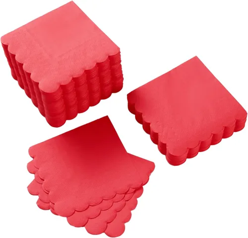 Vista 9 de 100 paquetes de servilletas de cóctel de 2 capas con borde festoneado, servilletas de postre plegadas de 5 x 5 pulgadas, servilletas desechables