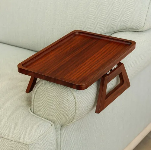 Vista 15 de Shamrock Home Mesa Bandeja de Bambú para Brazo de Sofá, Mesa Bandeja con Clip para Sofás. Bandeja de Brazo de Sofá para Cenas de TV, Controles