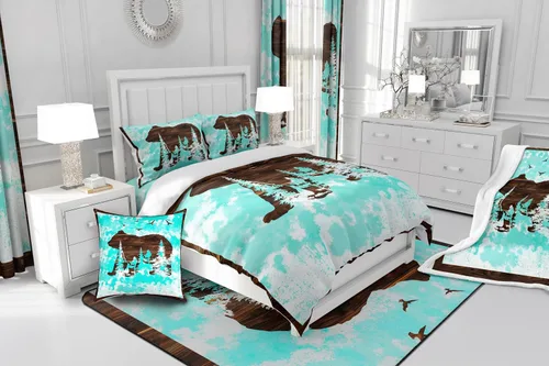 Vista 5 de Juego de funda de edredón de oso para niños, juego de ropa de cama de animales salvajes para niños, naturaleza, vida silvestre, oso, pájaro, juego