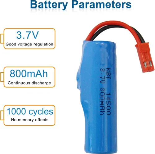 Vista 2 de KBT - Paquete de 2 baterías recargables de iones de litio de 3.7 V 800 mAh 10C de alto drenaje con conector JST de 2 pines y cable de carga USB