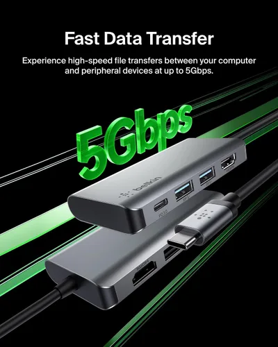 Vista 4 de Belkin Hub USB C, base multipuerto 4 en 1 para laptop con HDMI 4K, estación de acoplamiento USB C con entrega de alimentación de paso de 100 vatios