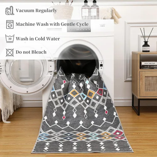 Vista 5 de FairOnly Tapete marroquí bohemio de 2 x 3 pulgadas, lavable, antideslizante, pequeño, para baño, cocina, dormitorio, entrada