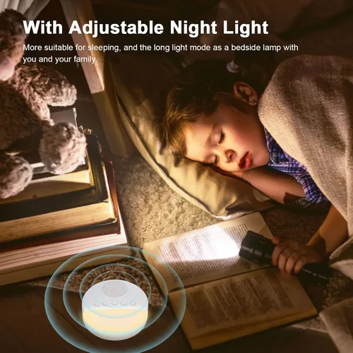 Vista 5 de Máquina de sonido para dormir con 20 sonidos relajantes, luz nocturna y temporizador inteligente para la relajación del sueño